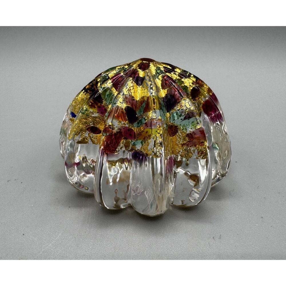 Robert Held Sea Urchin Paperweight Confetti Rainbow & Gold Signed Canada Vintage